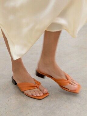 Dear Frances Pecan Orange Wrap Toe-Loop Sandal